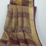 Linen Tissue Saree - Goldish yellow and Maroon -Handloom
